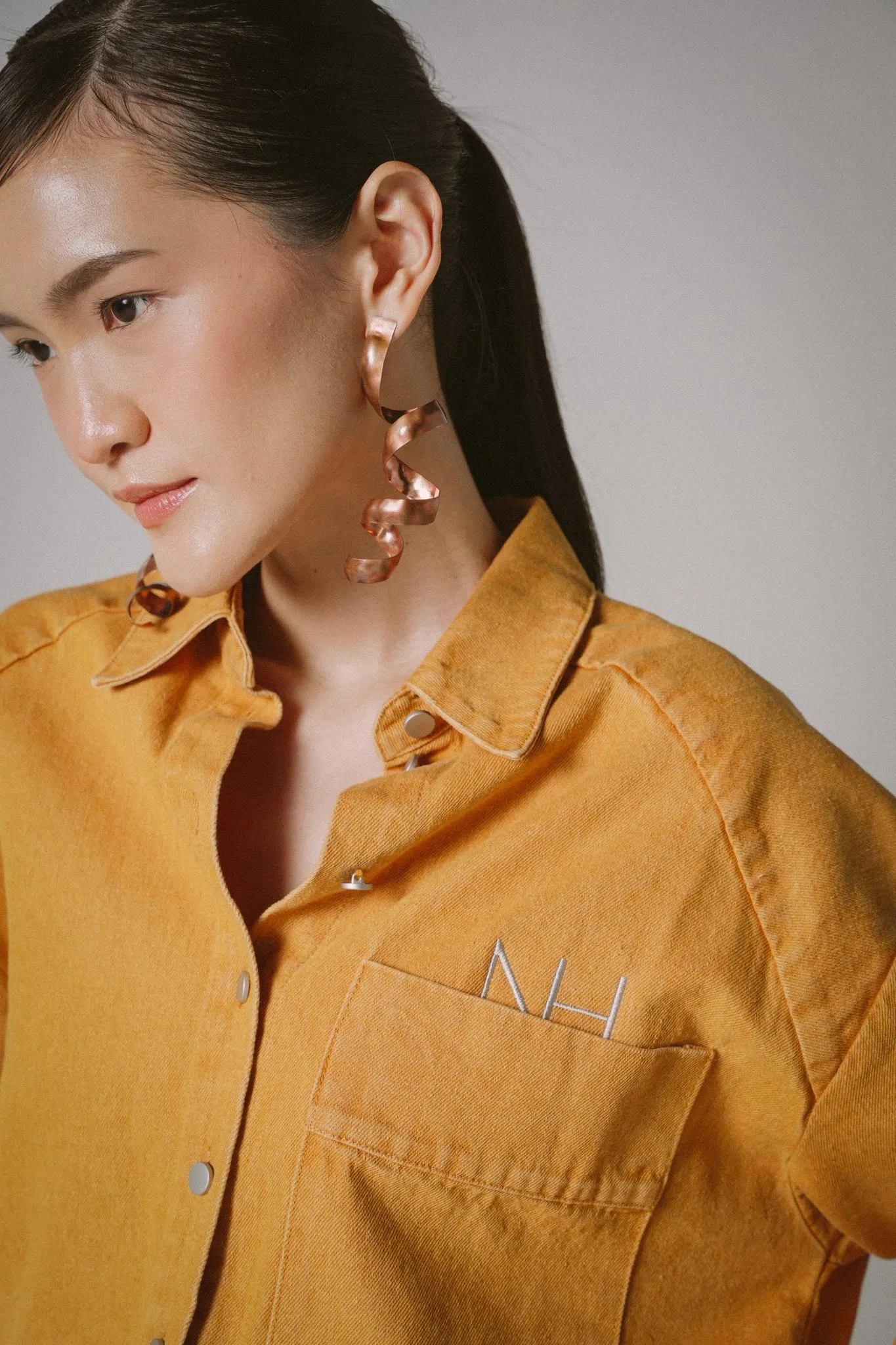 Oversized Utility Denim Shirts (Orange)