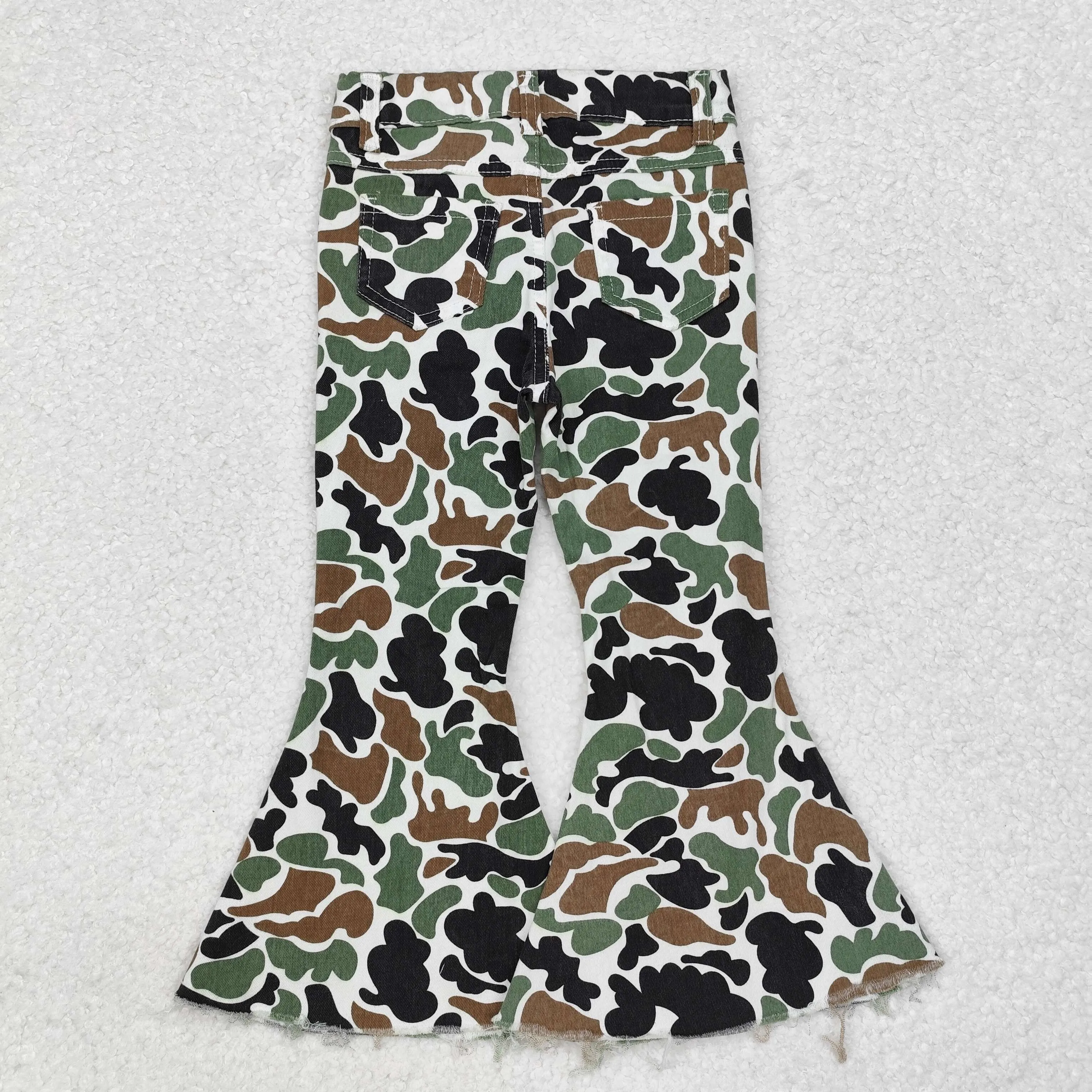 P0582  camo green brown bell bottom denim jeans pants