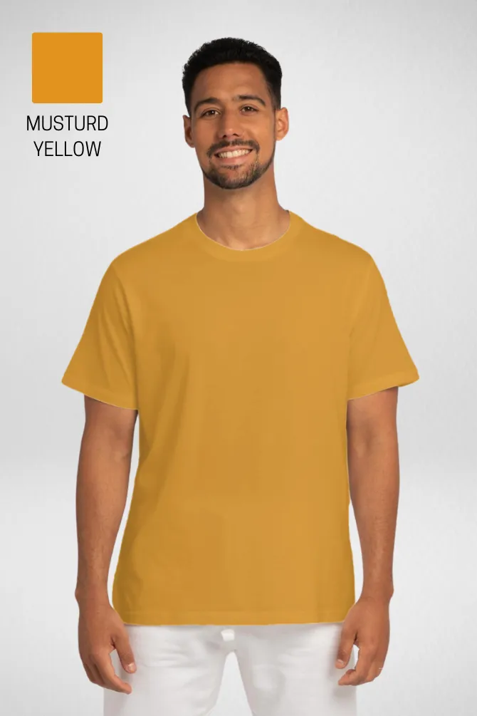 Pack Of 3 Plain T-shirts Navy Blue Mustard Yellow and Black for Men