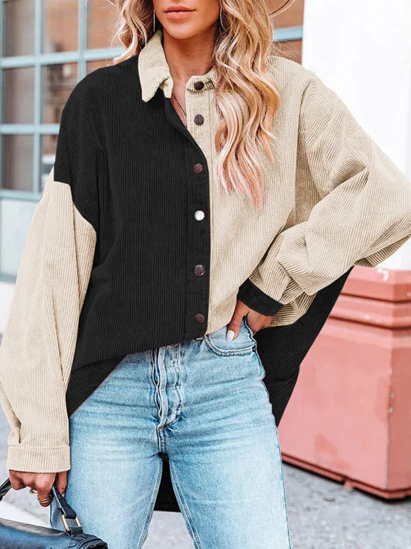 Patch Corduroy Oversized Shirt Jacket
