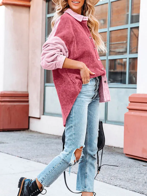 Patch Corduroy Oversized Shirt Jacket