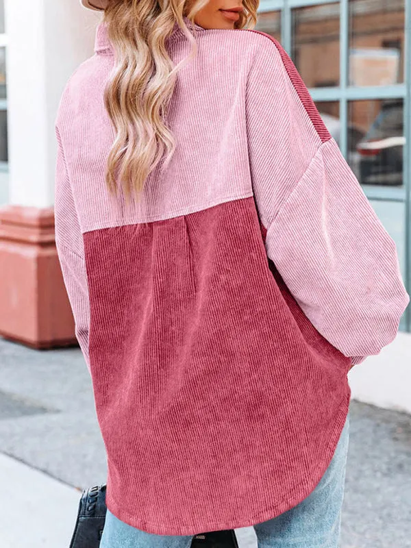Patch Corduroy Oversized Shirt Jacket