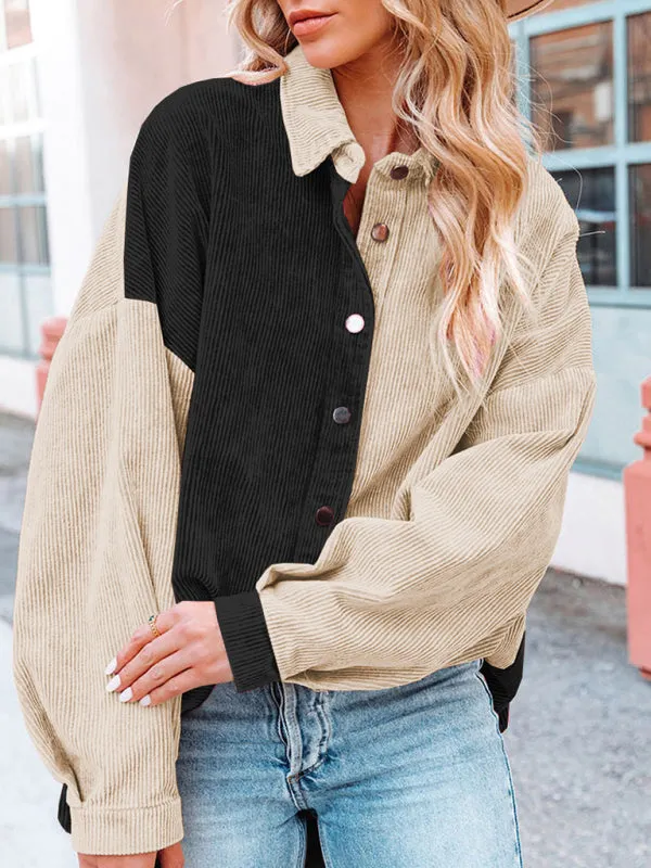 Patch Corduroy Oversized Shirt Jacket