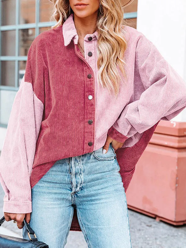 Patch Corduroy Oversized Shirt Jacket