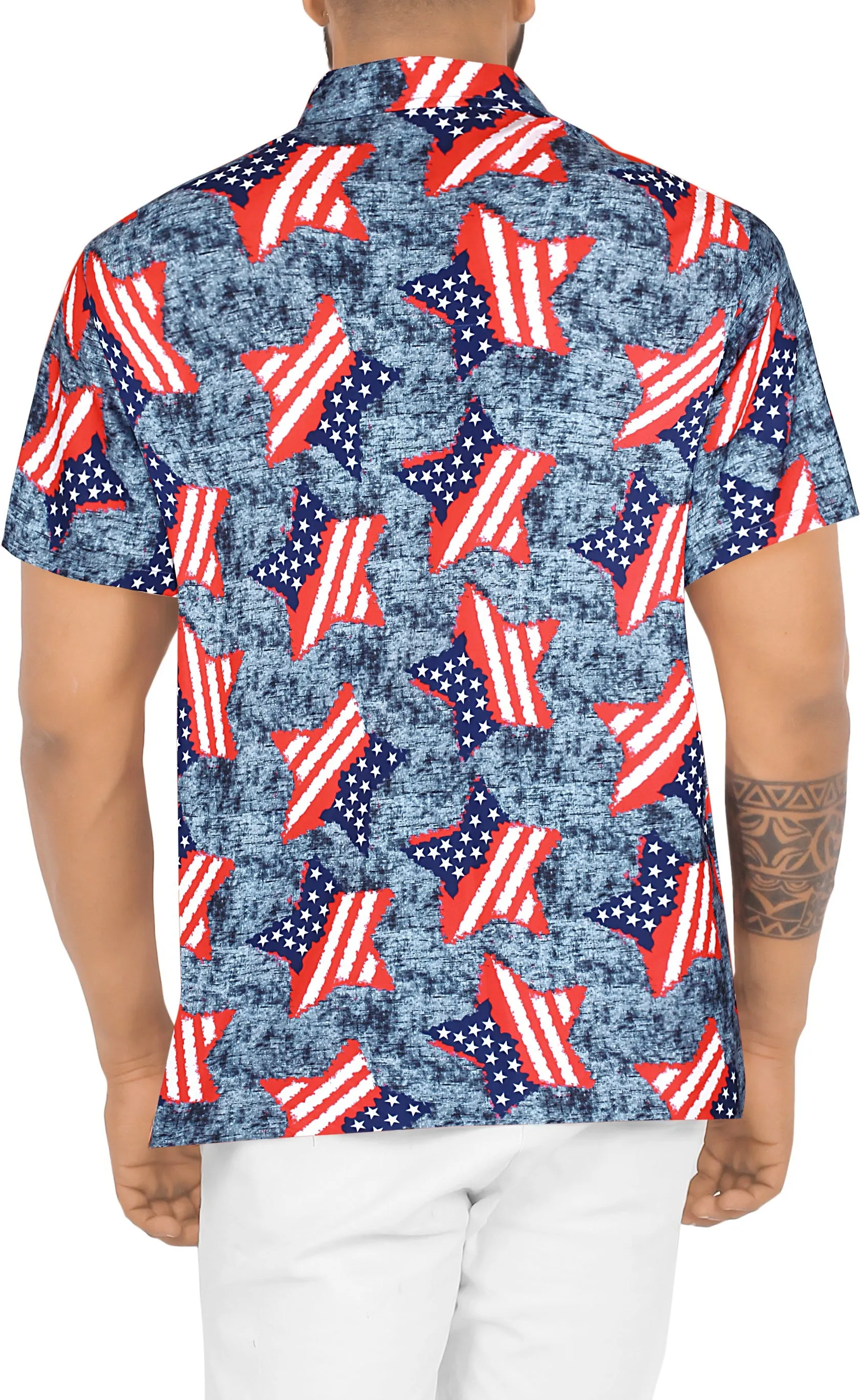 Patriotic American Flag Stars Printed Hawaiian Beach Shirt For Men