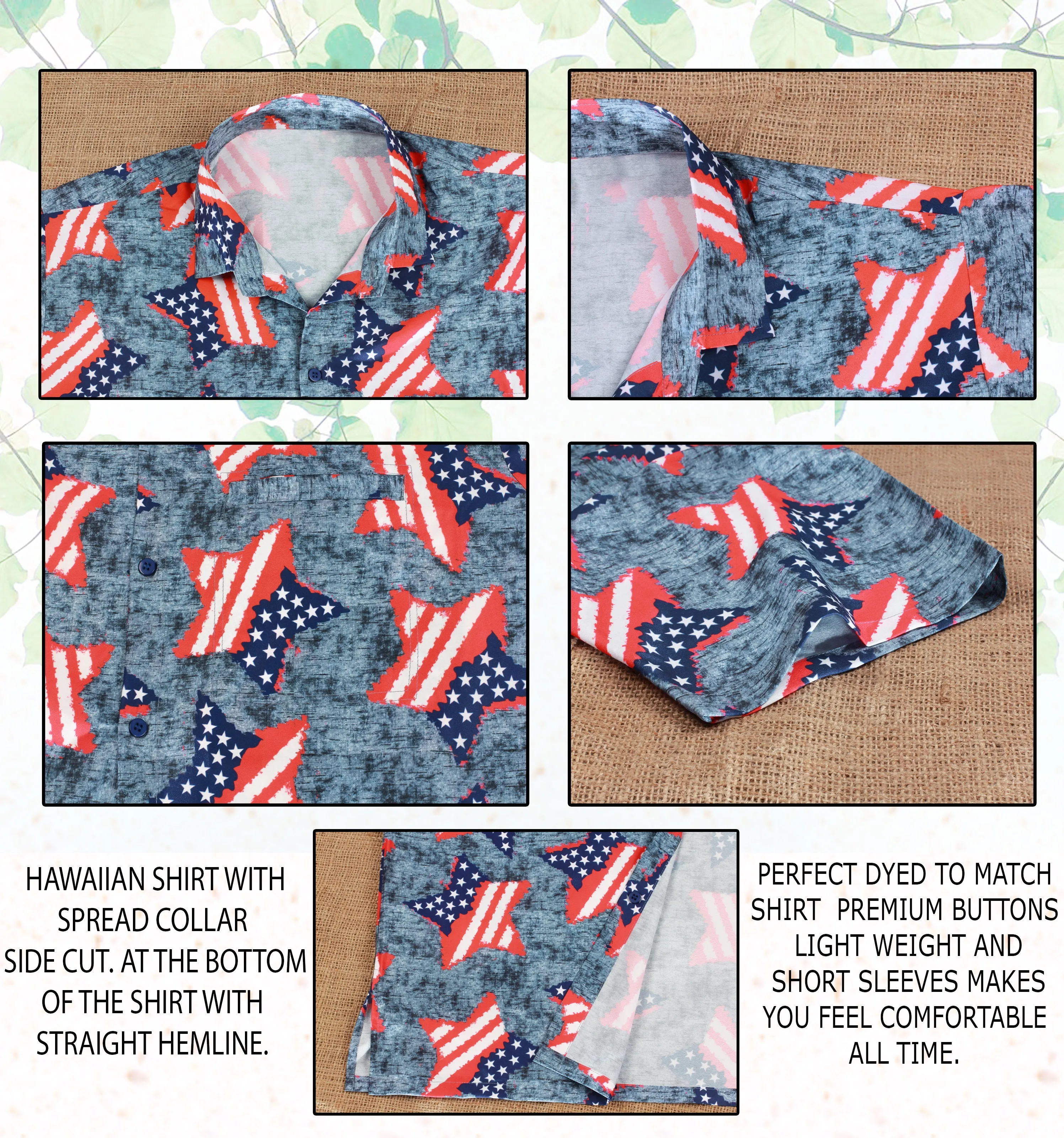 Patriotic American Flag Stars Printed Hawaiian Beach Shirt For Men