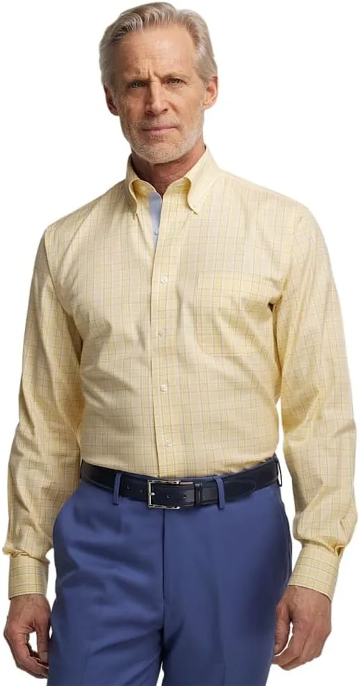 Paul Fredrick Men's Slim Fit Comfort Stretch Non-Iron Check Dress Shirt