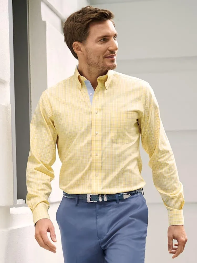 Paul Fredrick Men's Slim Fit Comfort Stretch Non-Iron Check Dress Shirt