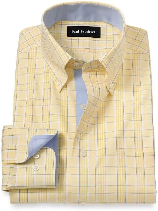 Paul Fredrick Men's Slim Fit Comfort Stretch Non-Iron Check Dress Shirt