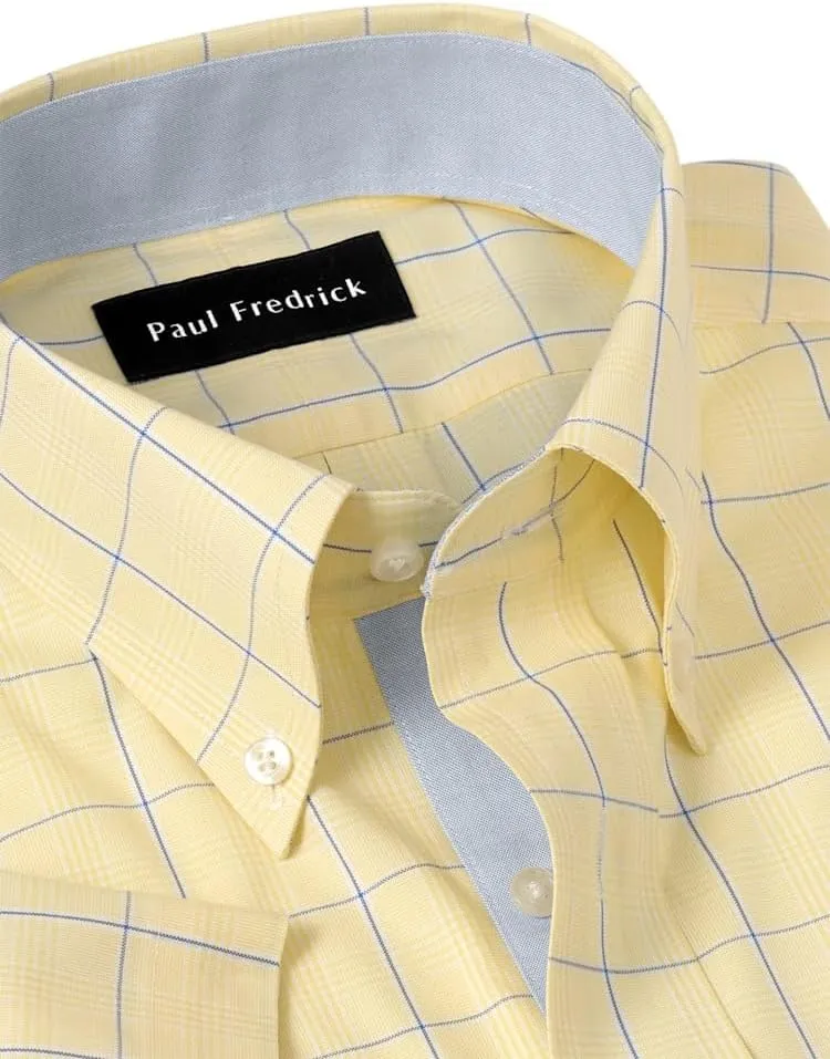 Paul Fredrick Men's Slim Fit Comfort Stretch Non-Iron Check Dress Shirt