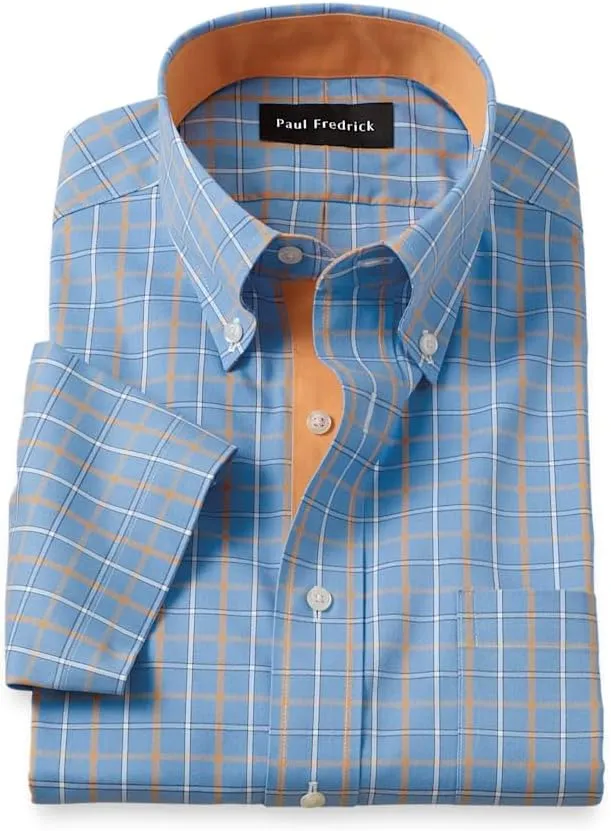 Paul Fredrick Men's Slim Fit Comfort Stretch Non-Iron Check Dress Shirt