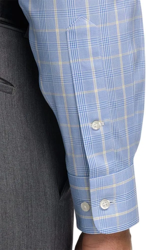 Paul Fredrick Men's Slim Fit Comfort Stretch Non-Iron Glen Plaid Dress Shirt