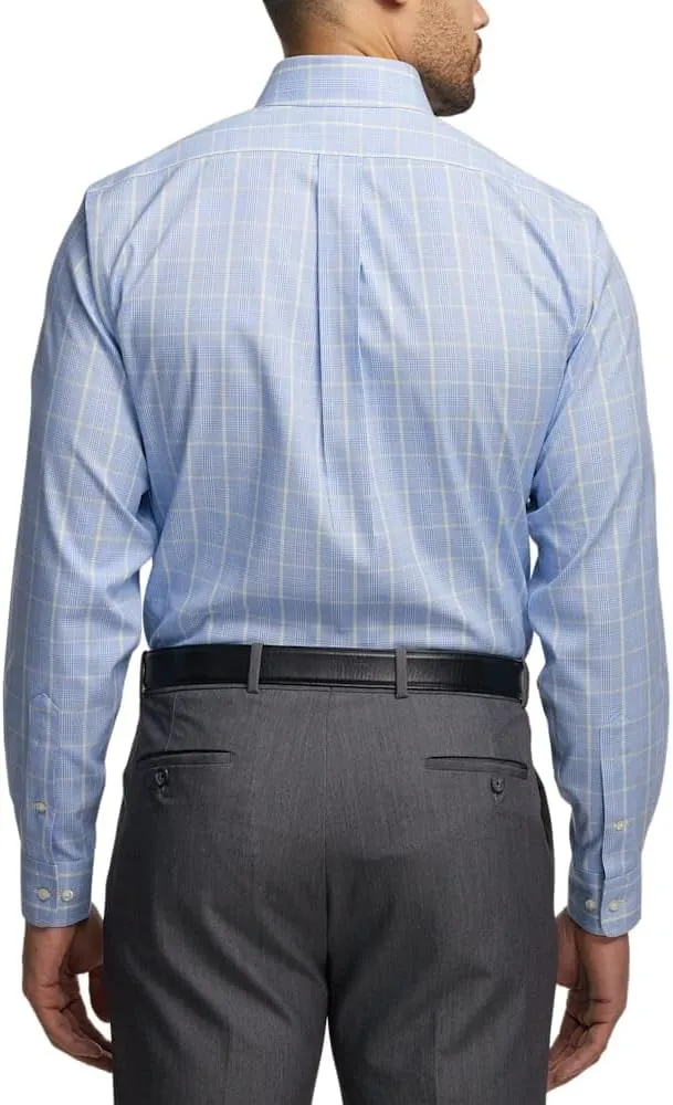 Paul Fredrick Men's Slim Fit Comfort Stretch Non-Iron Glen Plaid Dress Shirt
