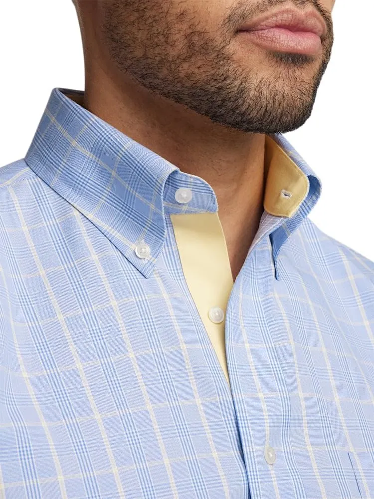 Paul Fredrick Men's Slim Fit Comfort Stretch Non-Iron Glen Plaid Dress Shirt