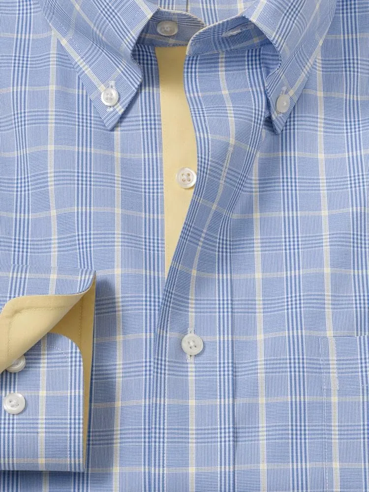 Paul Fredrick Men's Slim Fit Comfort Stretch Non-Iron Glen Plaid Dress Shirt