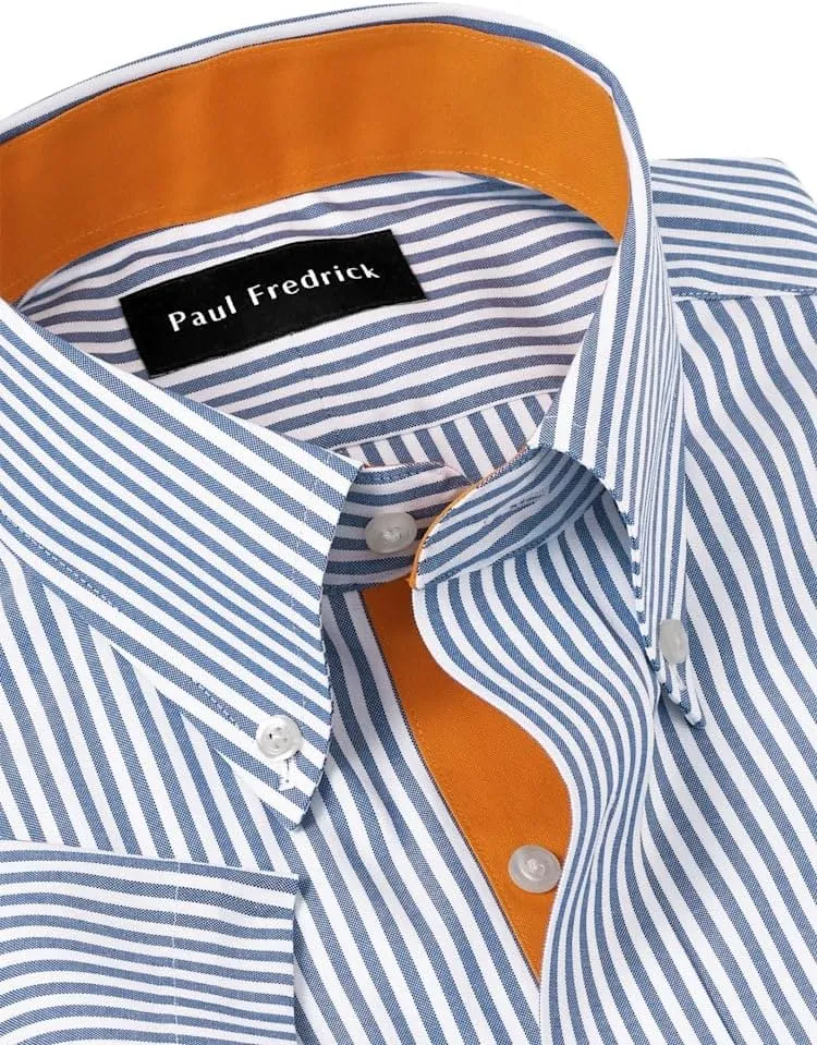 Paul Fredrick Men's Slim Fit Comfort Stretch Non-Iron Stripe Dress Shirt