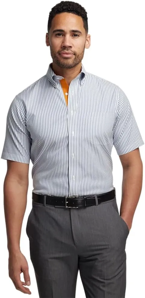 Paul Fredrick Men's Slim Fit Comfort Stretch Non-Iron Stripe Dress Shirt