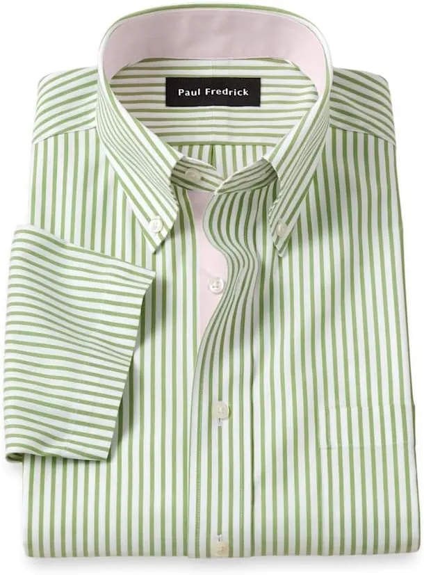 Paul Fredrick Men's Slim Fit Comfort Stretch Non-Iron Stripe Dress Shirt