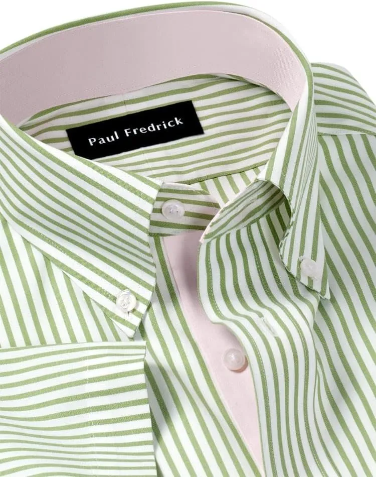 Paul Fredrick Men's Slim Fit Comfort Stretch Non-Iron Stripe Dress Shirt