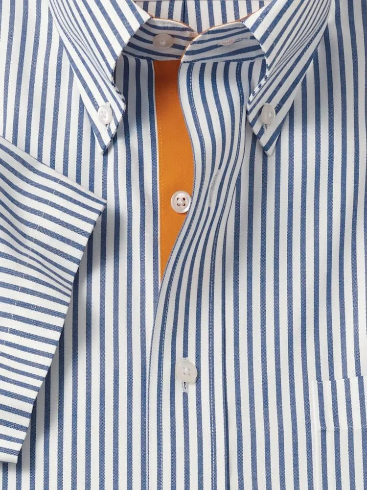 Paul Fredrick Men's Slim Fit Comfort Stretch Non-Iron Stripe Dress Shirt