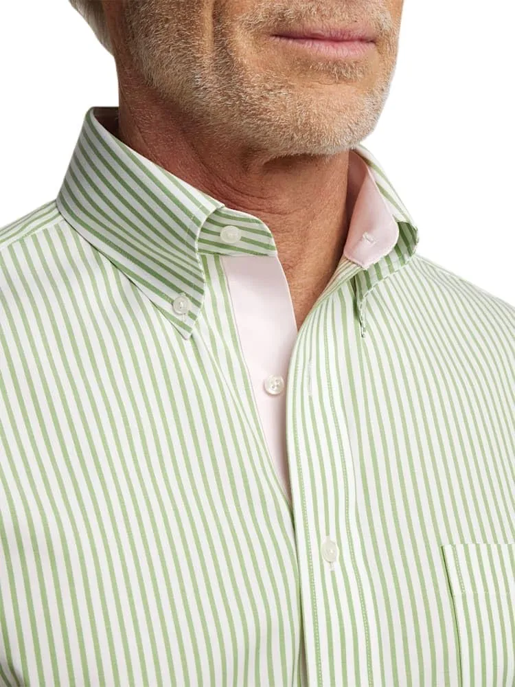 Paul Fredrick Men's Slim Fit Comfort Stretch Non-Iron Stripe Dress Shirt