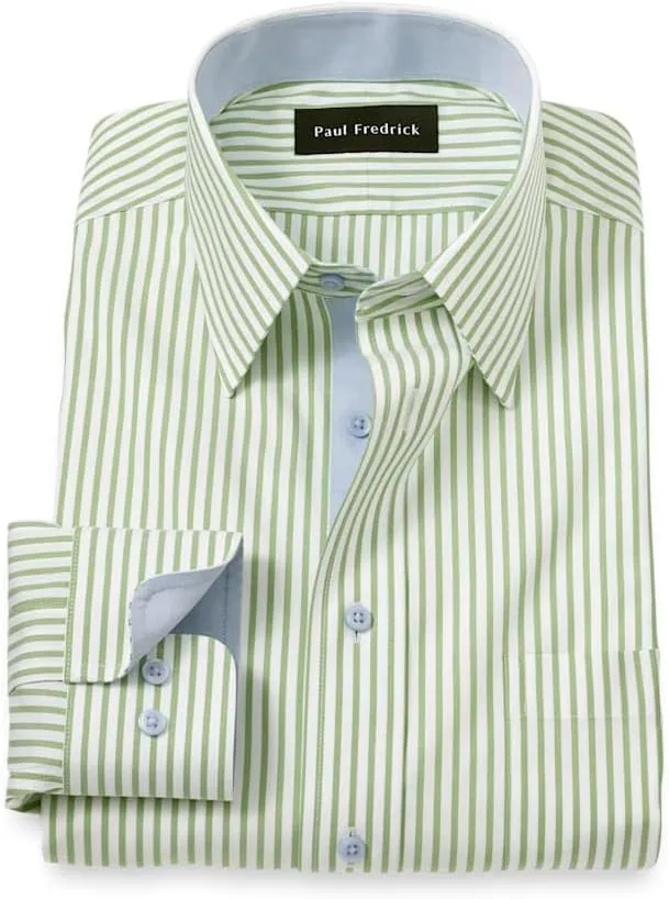 Paul Fredrick Men's Slim Fit Comfort Stretch Non-Iron Stripe Dress Shirt