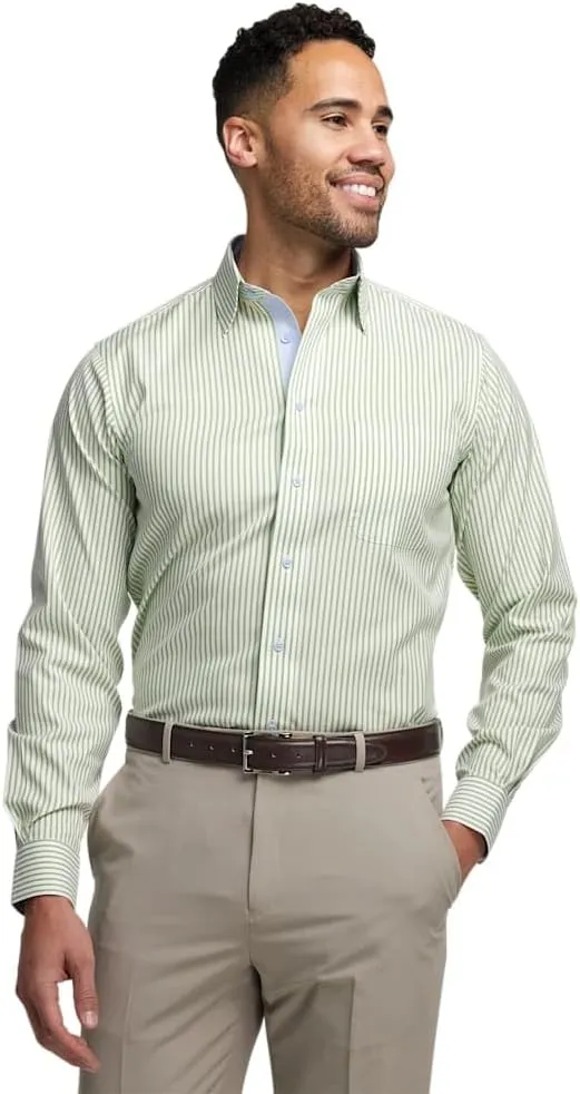 Paul Fredrick Men's Slim Fit Comfort Stretch Non-Iron Stripe Dress Shirt