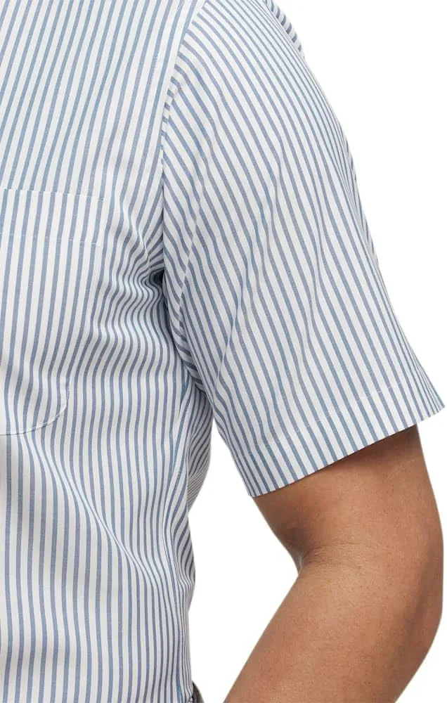 Paul Fredrick Men's Slim Fit Comfort Stretch Non-Iron Stripe Dress Shirt