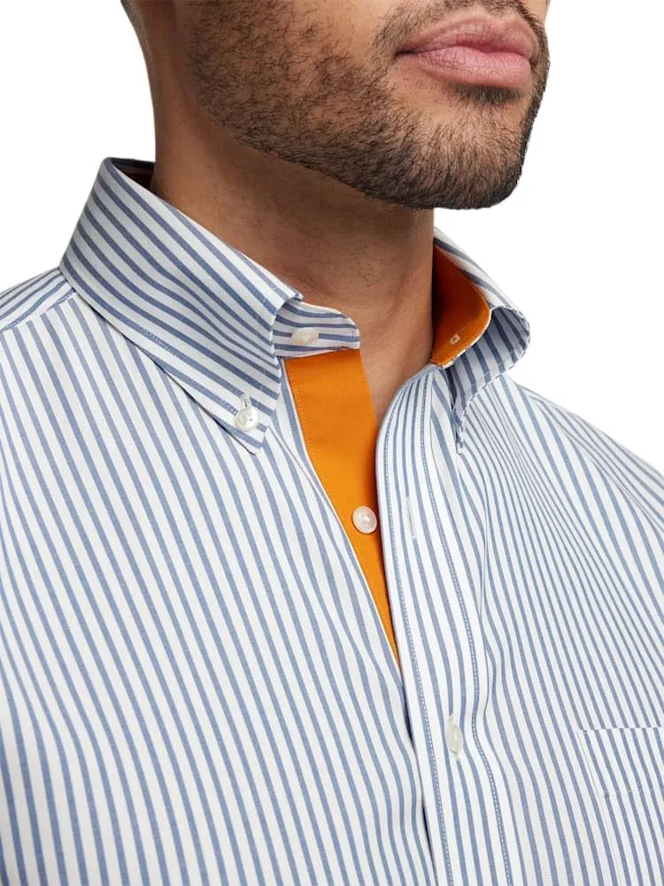 Paul Fredrick Men's Slim Fit Comfort Stretch Non-Iron Stripe Dress Shirt