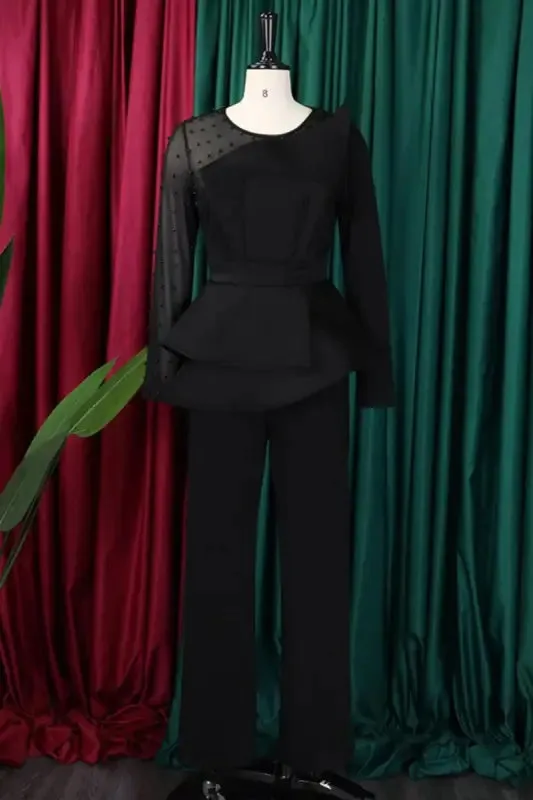 Pearl Encrusted Sleeve Pleated Jumpsuit