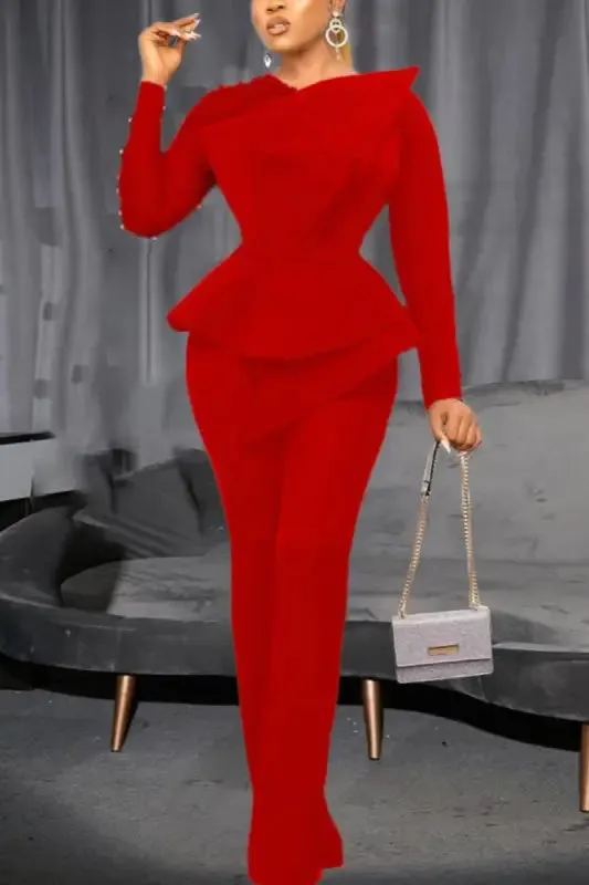 Pearl Encrusted Sleeve Pleated Jumpsuit