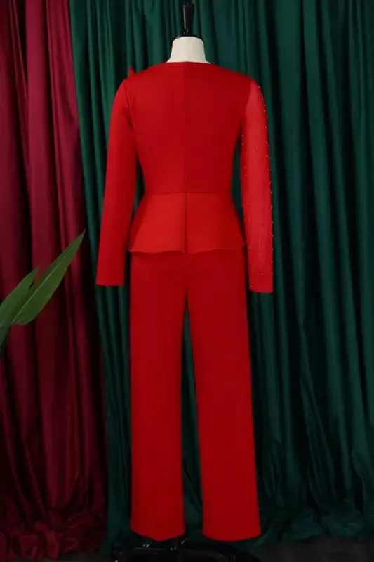 Pearl Encrusted Sleeve Pleated Jumpsuit