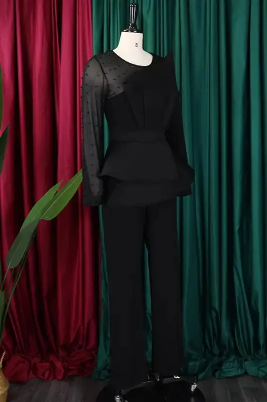 Pearl Encrusted Sleeve Pleated Jumpsuit