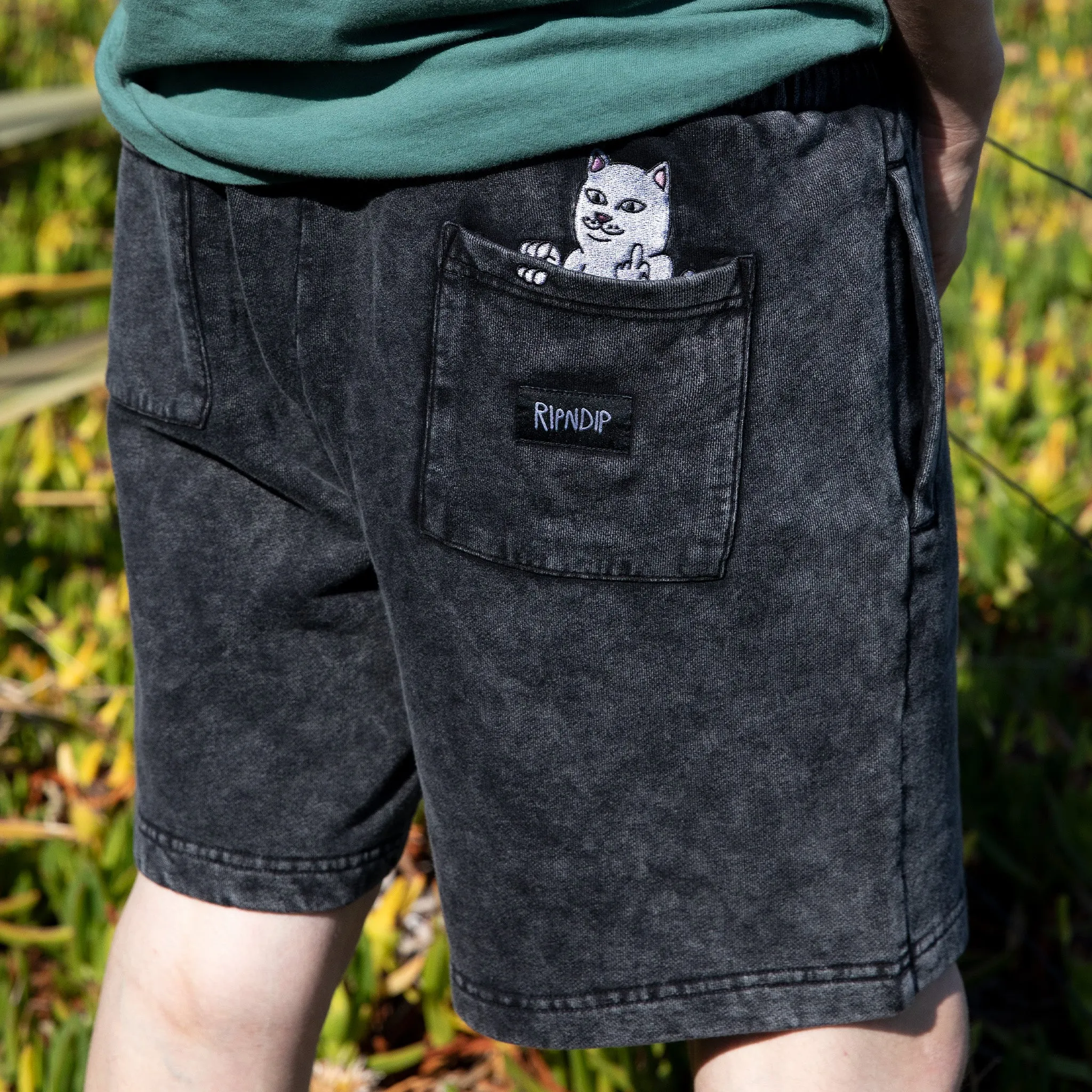 Peek A Nermal Sweatshorts (Black Acid Wash)