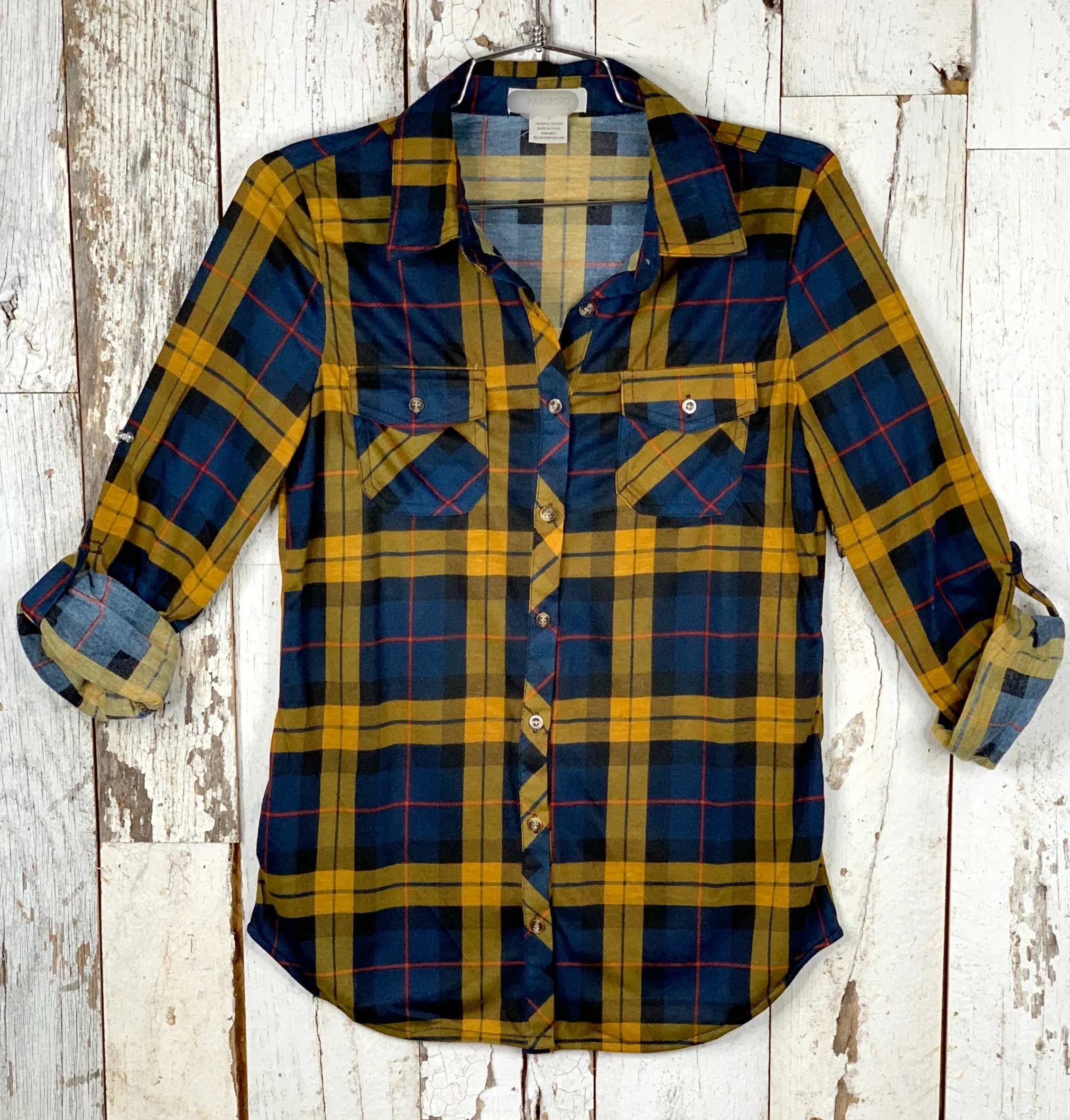 Penny Plaid Flannel Top - Navy/Mustard