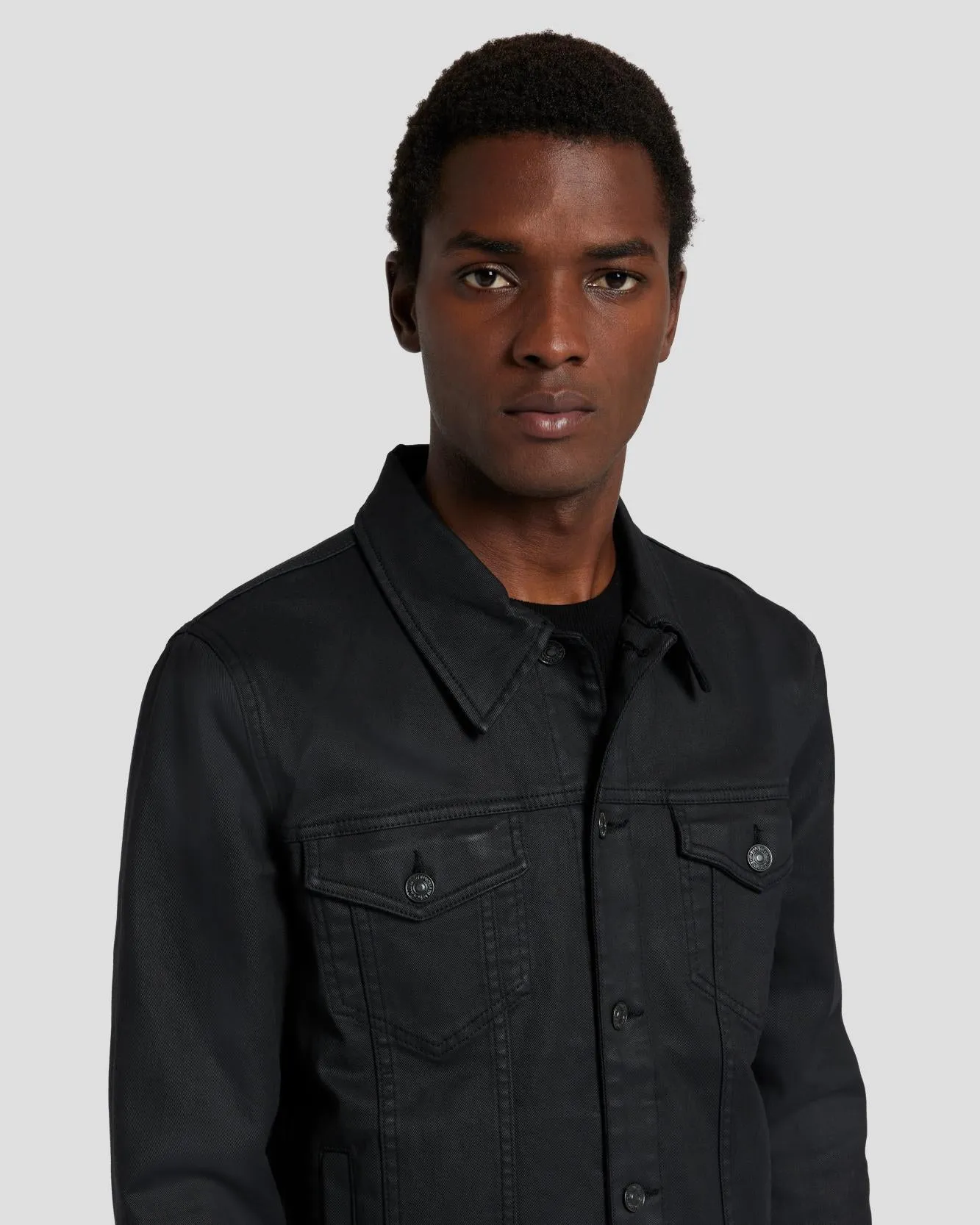 Perfect Trucker Jacket in Coated Black