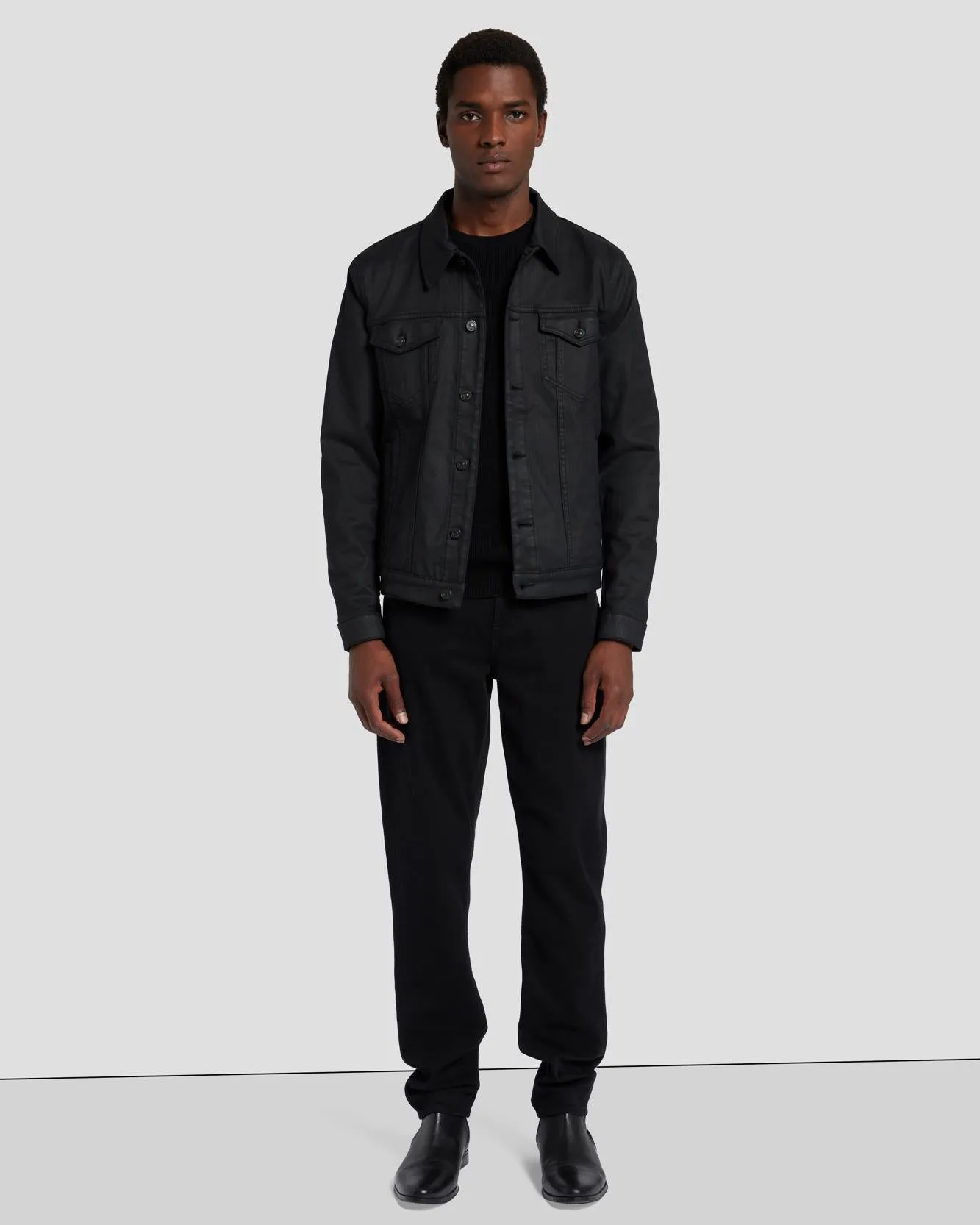 Perfect Trucker Jacket in Coated Black
