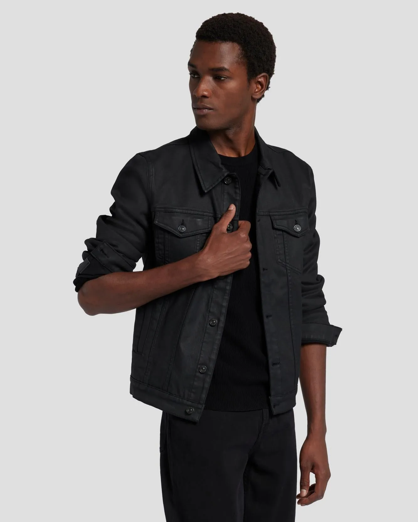 Perfect Trucker Jacket in Coated Black