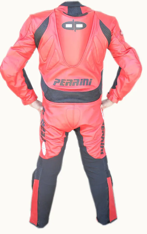 Perrini's Fusion Motorcycle Riders Racing Genuine Cowhide Leather Suit Red Black
