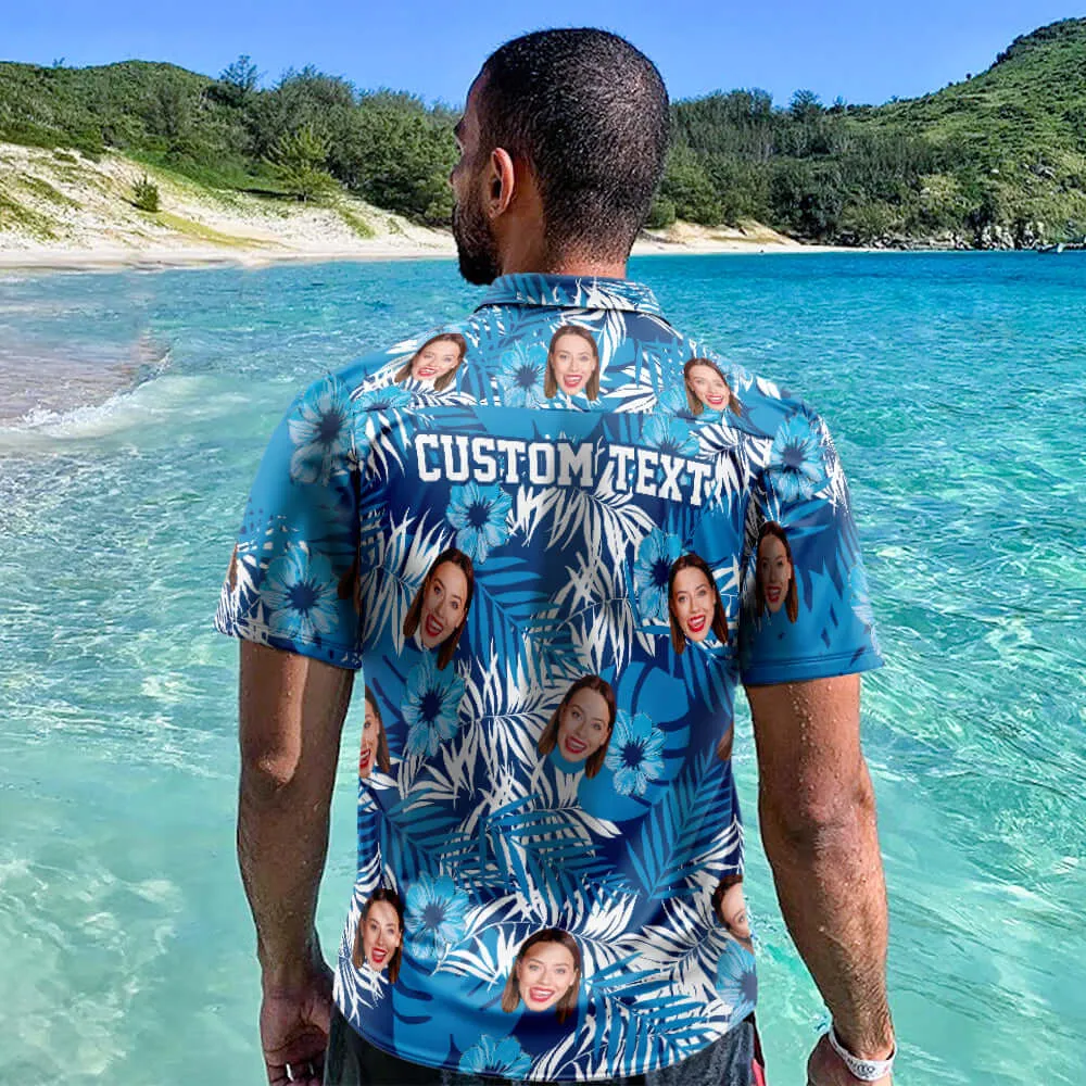 Personalized Custom Blue Flower Photo Hawaiian Beach Shirt