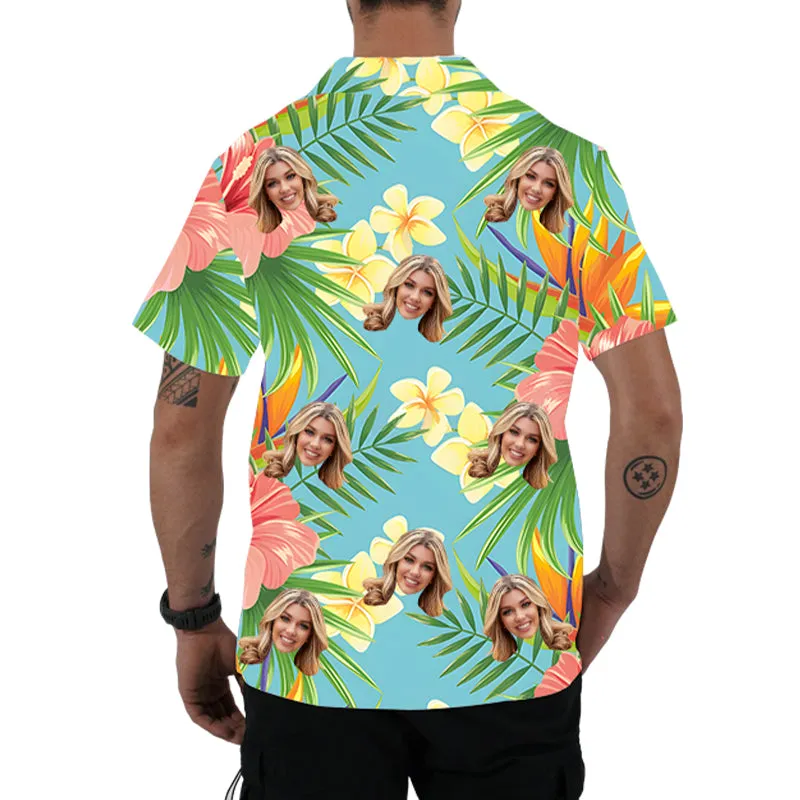 Personalized Men's Shirts Custom Face Photos Hawaiian Shirts Tropical Floral Prints Holiday Party Outfit Aloha Shirt