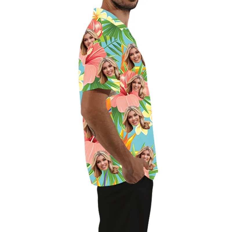 Personalized Men's Shirts Custom Face Photos Hawaiian Shirts Tropical Floral Prints Holiday Party Outfit Aloha Shirt