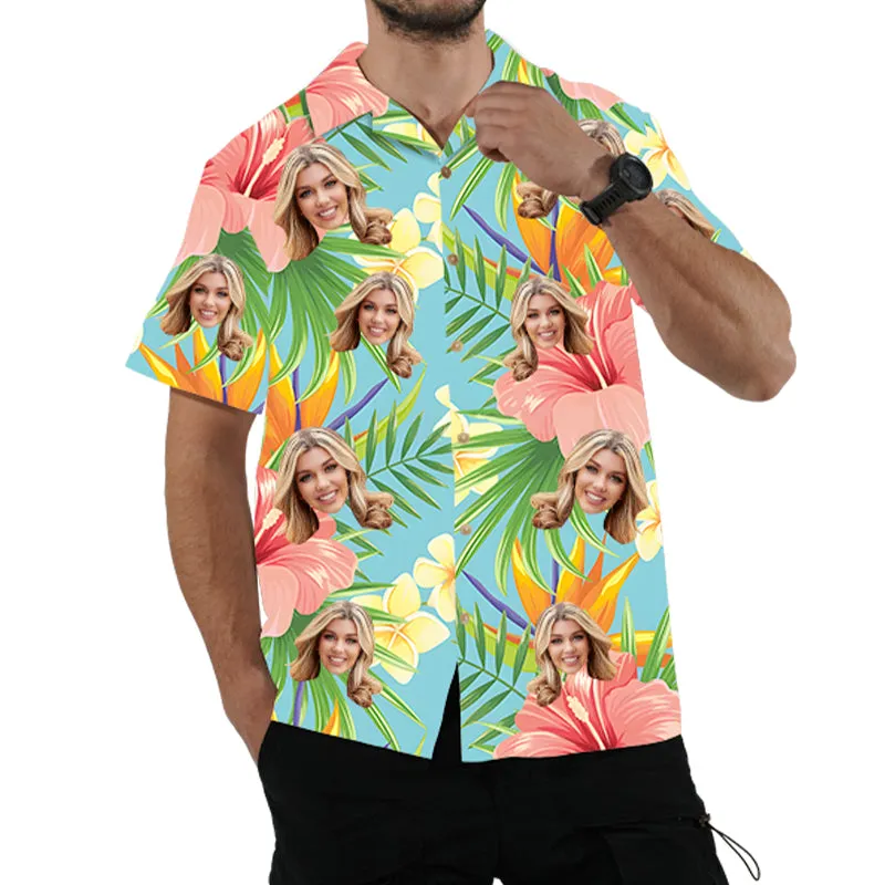 Personalized Men's Shirts Custom Face Photos Hawaiian Shirts Tropical Floral Prints Holiday Party Outfit Aloha Shirt