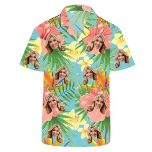 Personalized Men's Shirts Custom Face Photos Hawaiian Shirts Tropical Floral Prints Holiday Party Outfit Aloha Shirt