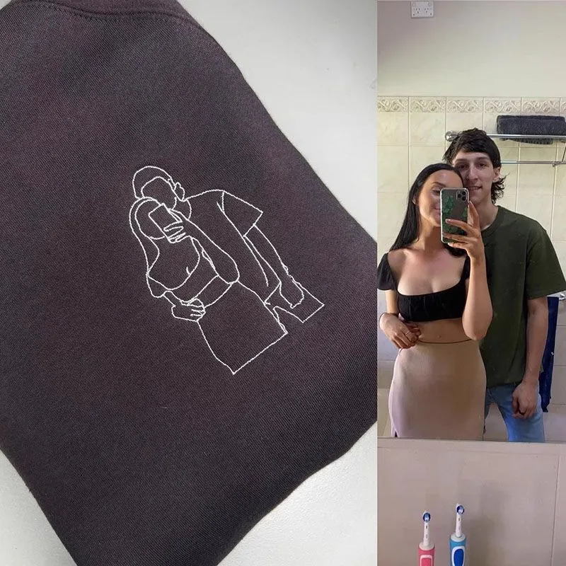 Personalized Sketch Drawing Stitched Embroidered Hoodie Sweatshirt