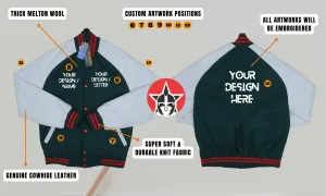 Personalized Wool and Leather Raglan Sleeves Embroidered Varsity Jacket