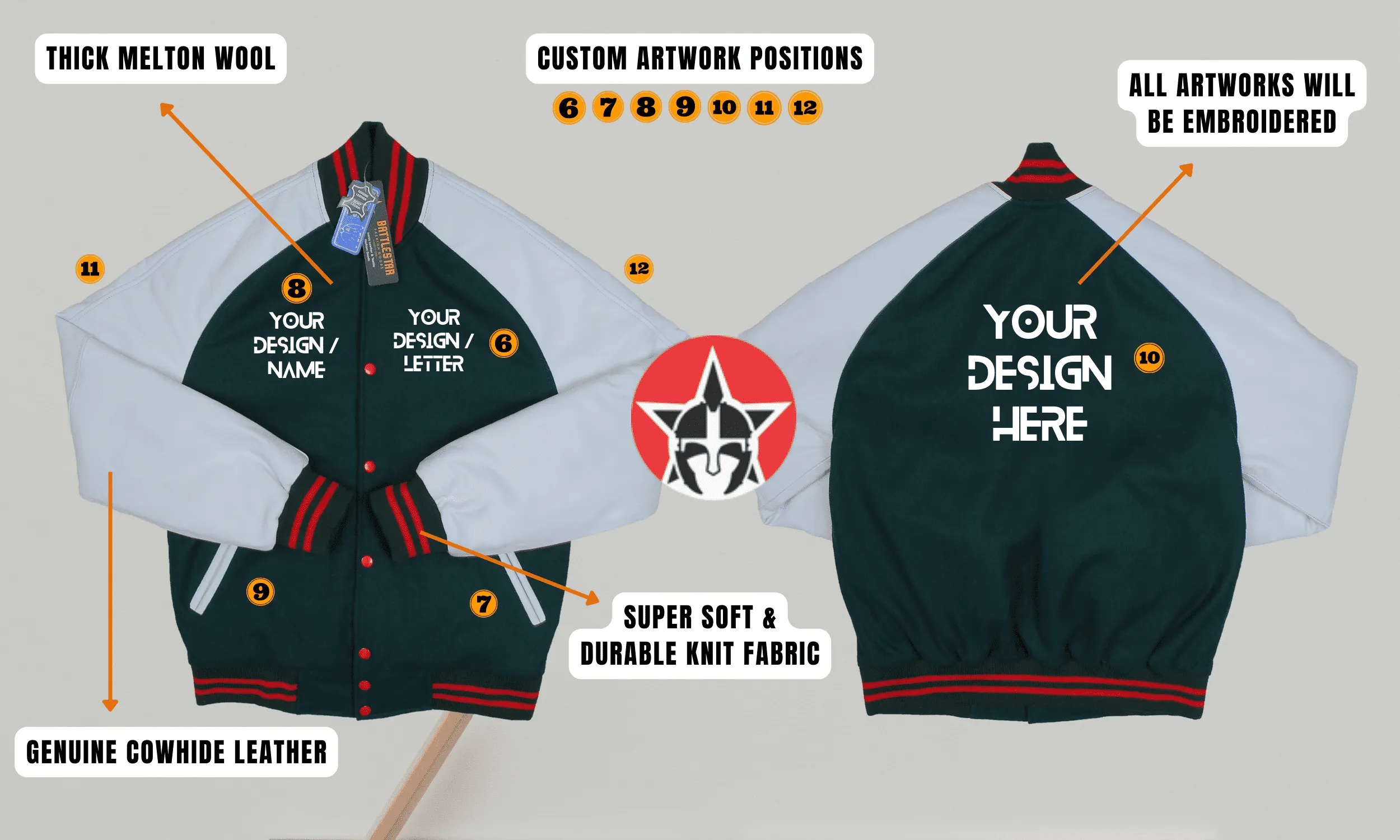 Personalized Wool and Leather Raglan Sleeves Embroidered Varsity Jacket