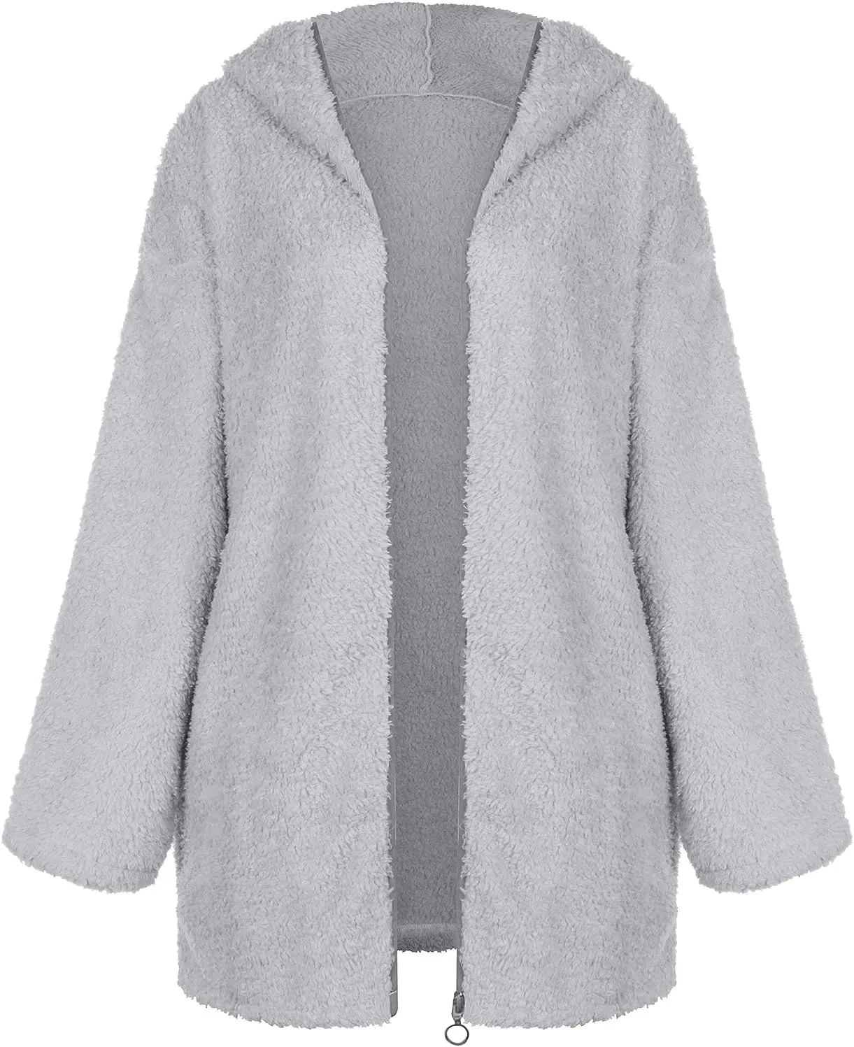 PETYCZEN Winter Coats for Women,Fuzzy Sherpa Lapel Open Front Long Cardigan Coat Fleece Lined Zip Up Hooded Jackets Outerwear