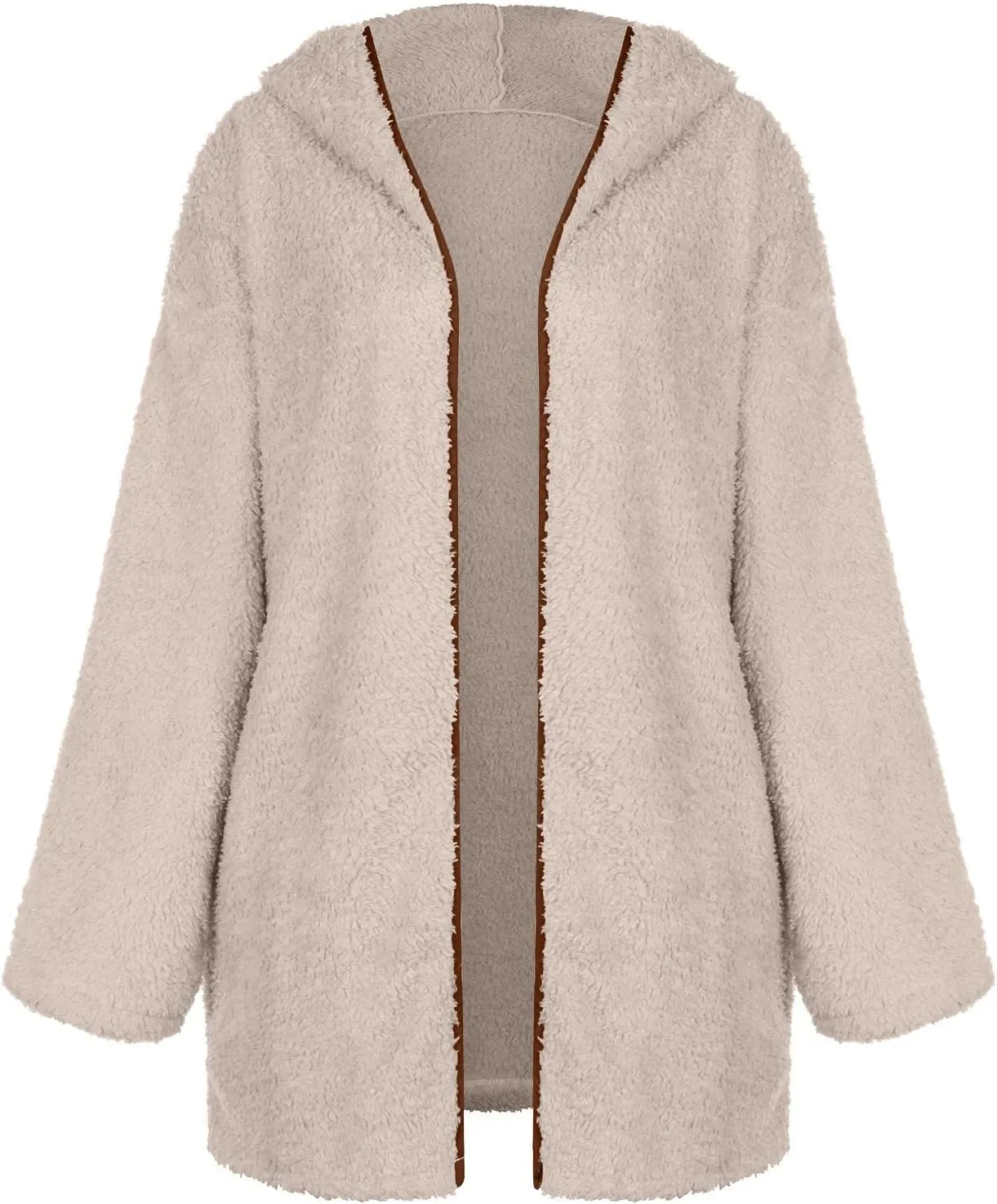 PETYCZEN Winter Coats for Women,Fuzzy Sherpa Lapel Open Front Long Cardigan Coat Fleece Lined Zip Up Hooded Jackets Outerwear