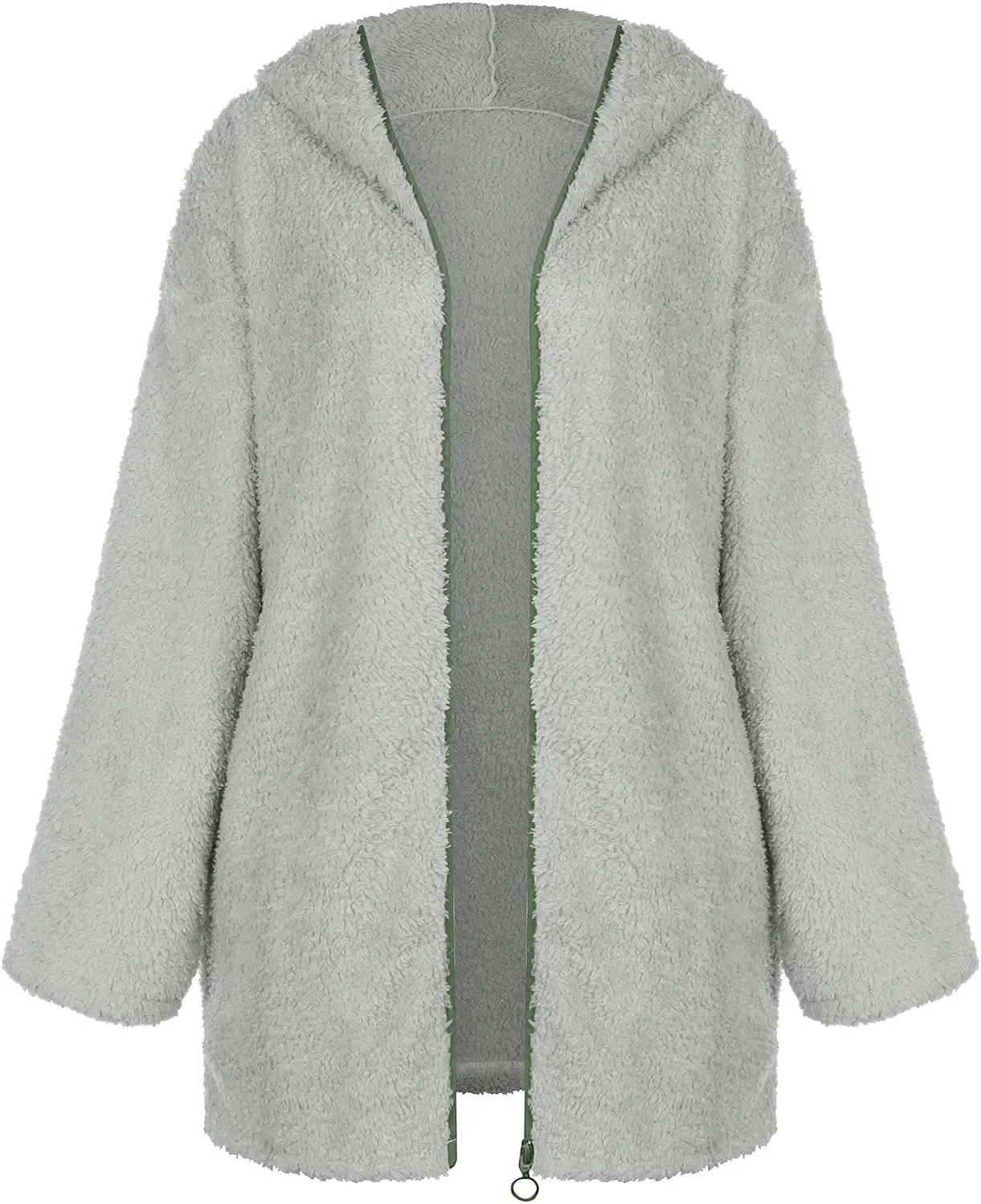 PETYCZEN Winter Coats for Women,Fuzzy Sherpa Lapel Open Front Long Cardigan Coat Fleece Lined Zip Up Hooded Jackets Outerwear